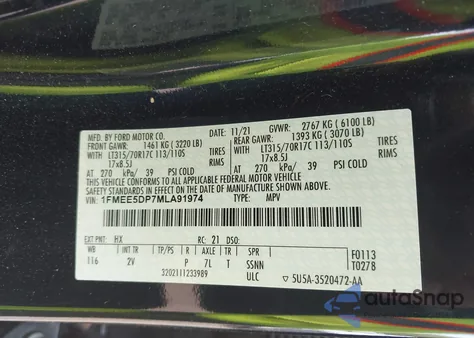 2021 Ford Bronco Outer Banks from USA, damaged, VIN 1FMEE5DP7MLA91974